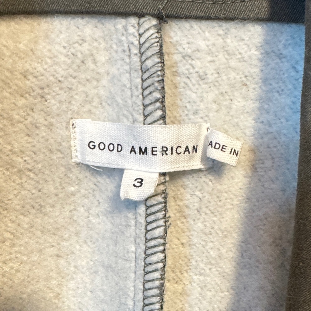 EUC Good American 2 Tone Olive Gray Fleece Mixed Media Midi Trench - Picture 5 of 14